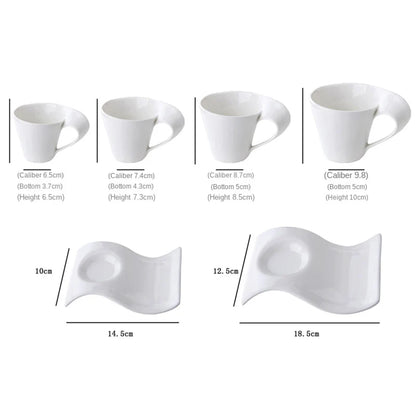 White ceramic wavy espresso cup by BackupMyFilesNow.com, perfect for coffee, breakfast, or dessert serving in a modern home setting.