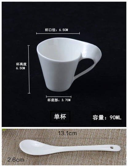 White ceramic wavy espresso cup from BackupMyFilesNow.com, ideal for coffee, desserts, or as modern home decor.