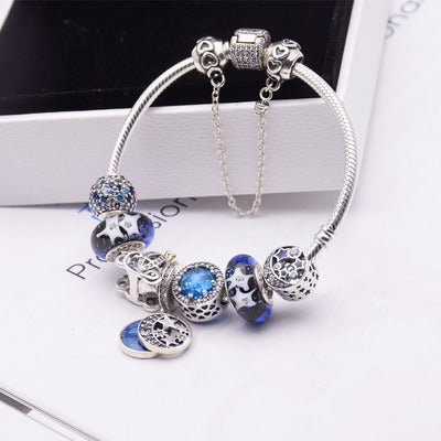 Blue glass crystal bracelet with silver 925 accents, women's jewelry featuring elegant, sparkling design.