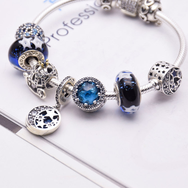 Blue glass crystal bracelet with silver 925, women's jewelry featuring elegant design and sparkling crystal accents.