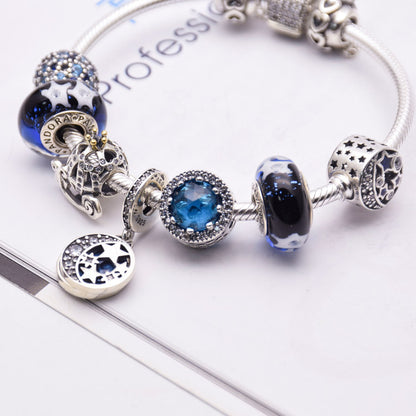 Blue glass crystal bracelet with silver 925, women's jewelry featuring elegant design and sparkling crystal accents.