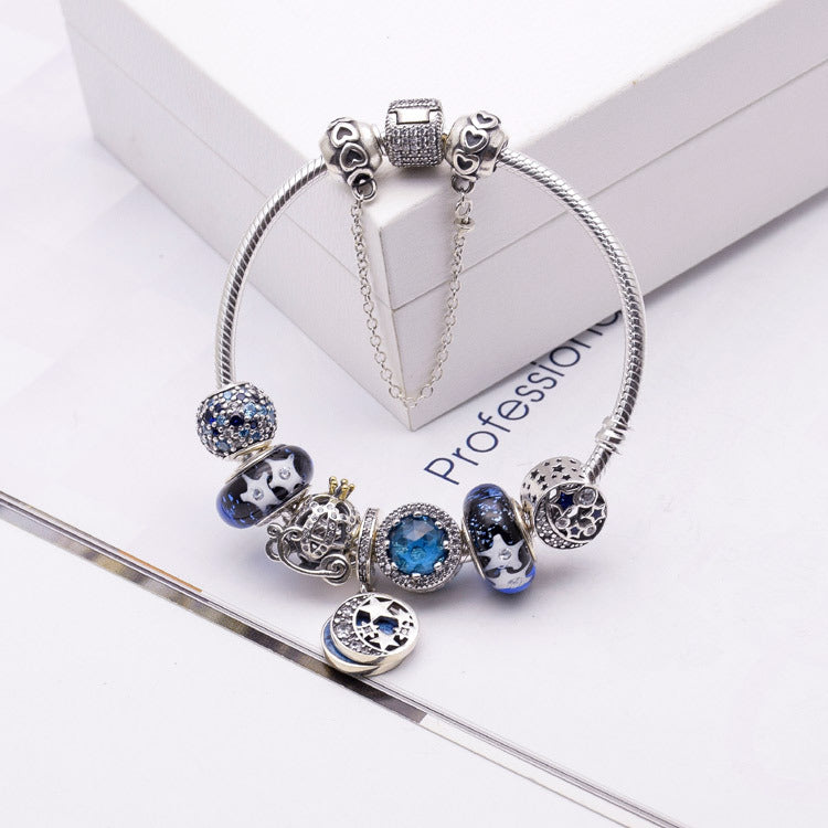 Blue glass crystal bracelet with silver 925 accents, stylish women's jewelry featuring elegant craftsmanship and vibrant color.
