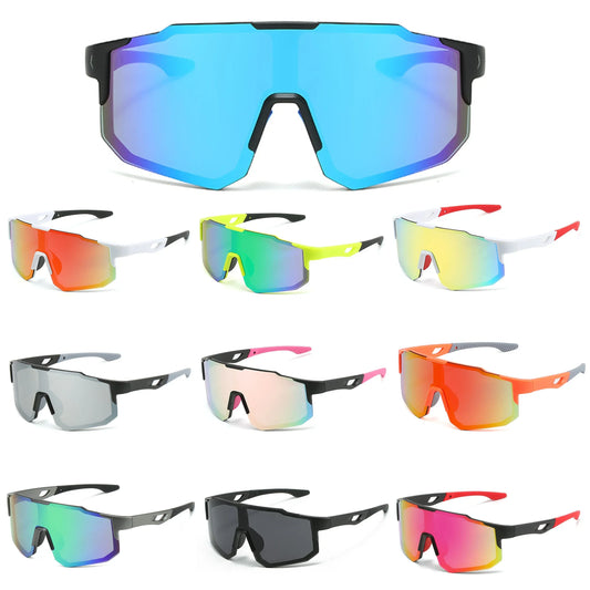 Blue and black cycling sunglasses with UV400 protection, designed for outdoor MTB and sports biking for men and women.