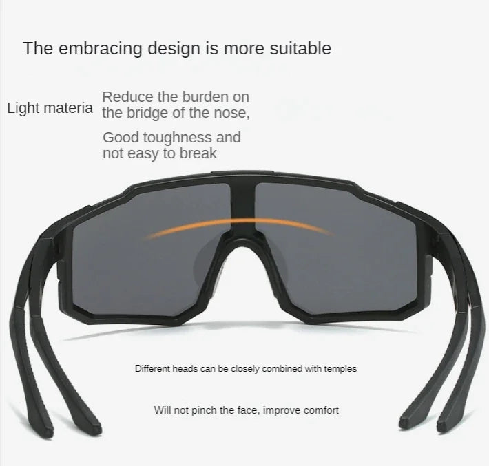 Blue and black cycling sunglasses with UV400 protection, sport design, and wraparound bike eyewear for men and women outdoors.
