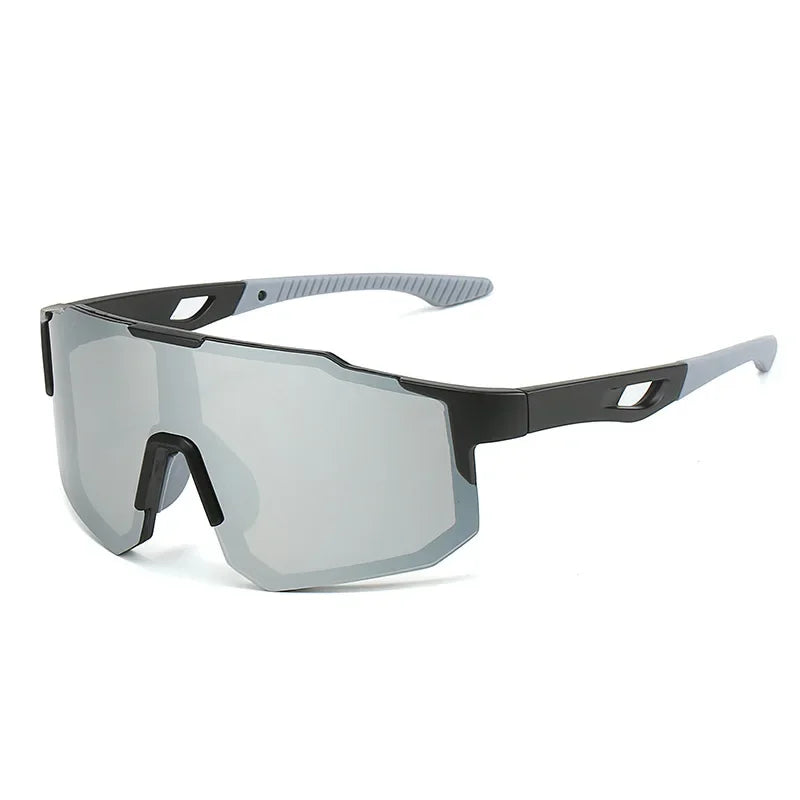 Blue and black sports cycling sunglasses with UV400 protection, designed for outdoor MTB biking, suitable for men and women.