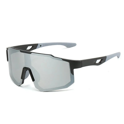Blue and black sports cycling sunglasses with UV400 protection, designed for outdoor MTB biking, suitable for men and women.