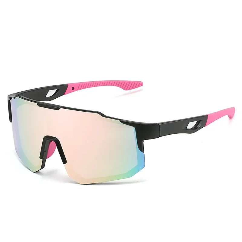 Blue and black cycling sunglasses with UV400 protection, sport design, and wraparound style for men and women outdoor biking.