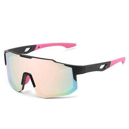 Blue and black cycling sunglasses with UV400 protection, sport design, and wraparound style for men and women outdoor biking.