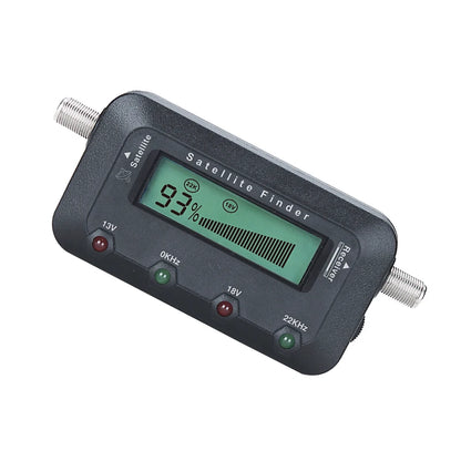 HD digital satellite finder meter for satellite TV receivers by BACKUPMYFILESNOW.COM, showing the device with display and controls.