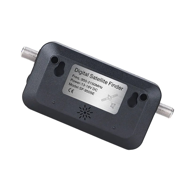 HD digital satellite finder meter for satellite TV receiver, showing a handheld device with display screen and tuning knobs.