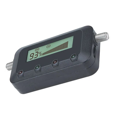 HD digital satellite finder meter for Satellite TV receivers, showing a handheld device with display and control buttons.