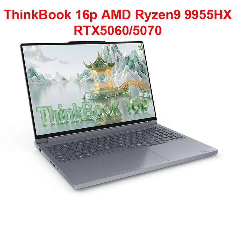 Lenovo ThinkBook 16p laptop with AMD Ryzen 9 9955HX, RTX 5070, 32GB RAM, 1TB SSD, 16-inch 2.5K IPS 240Hz display.