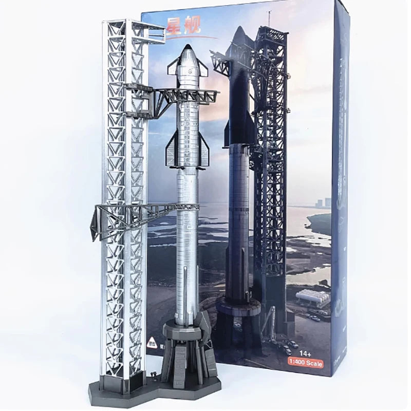1/400 scale SpaceX Dragon Heavy Falcon Starship rocket diecast metal model toy, detailed space exploration replica.