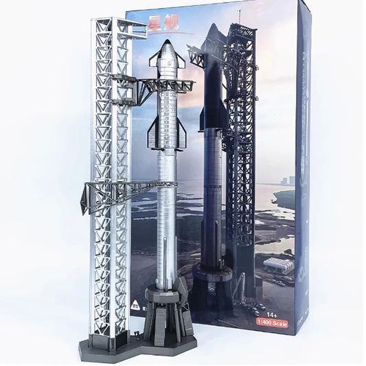 1/400 scale SpaceX Dragon Heavy Falcon Starship rocket diecast metal model toy, detailed space exploration replica.