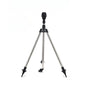 Stainless steel tripod lawn sprinkler with 360-degree rotary irrigation head and telescopic support for garden watering.