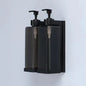 Wall-mounted hotel shampoo and shower gel bottles with manual soap dispensers and hand sanitizer boxes, no punching required.