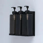 Wall-mounted hotel shampoo and shower gel bottles with hand sanitizer and soap dispensers, no punching needed, from BackupMyFilesNow.com.