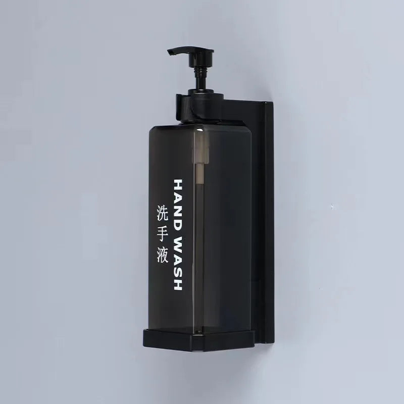 Wall-mounted hotel shampoo and shower gel bottles with hand sanitizer and soap dispensers, no punching required for installation.
