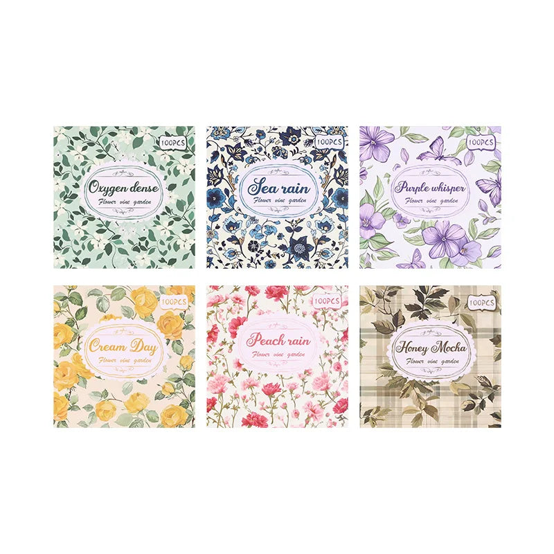Set of 100 vintage-style decorative paper sheets for scrapbooking, journaling, and stationery craft projects.