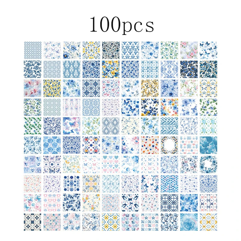 Set of 100 vintage paper stationery supplies with multi-style deco and retro writing paper for journaling and scrapbooking projects.