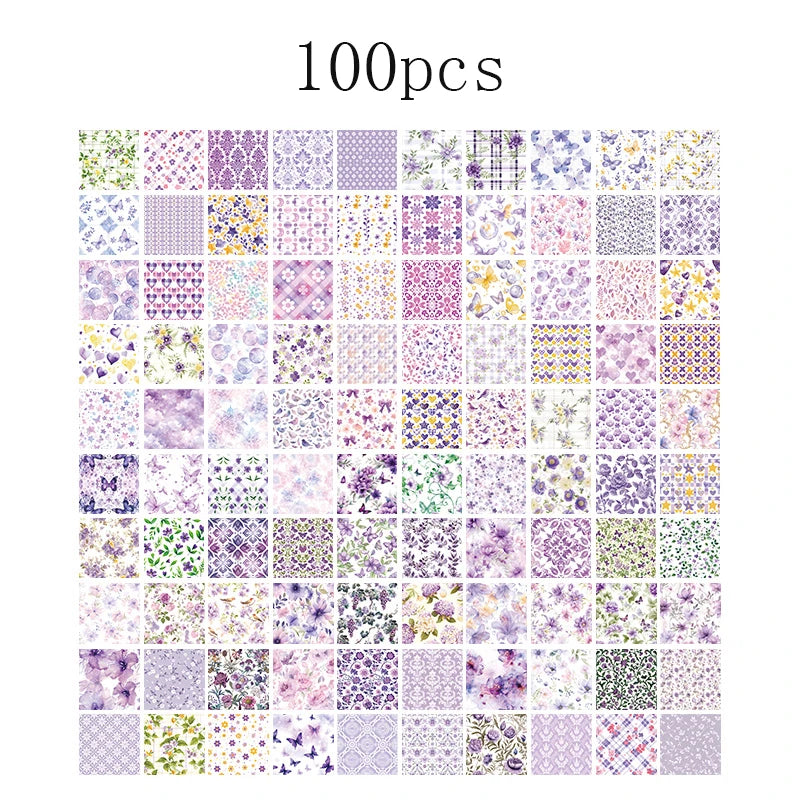 Set of 100 vintage-style decorative writing papers and labels for scrapbooking, junk journaling, and retro stationery projects.