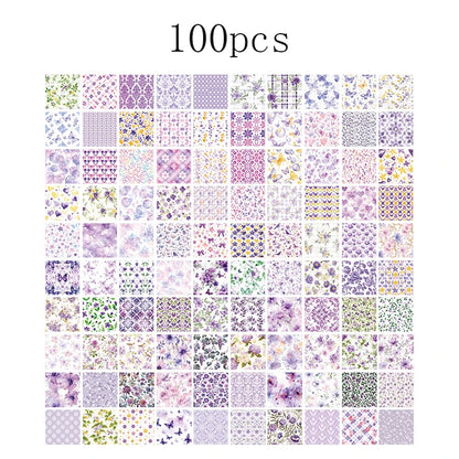 Set of 100 vintage-style decorative writing papers and labels for scrapbooking, junk journaling, and retro stationery projects.