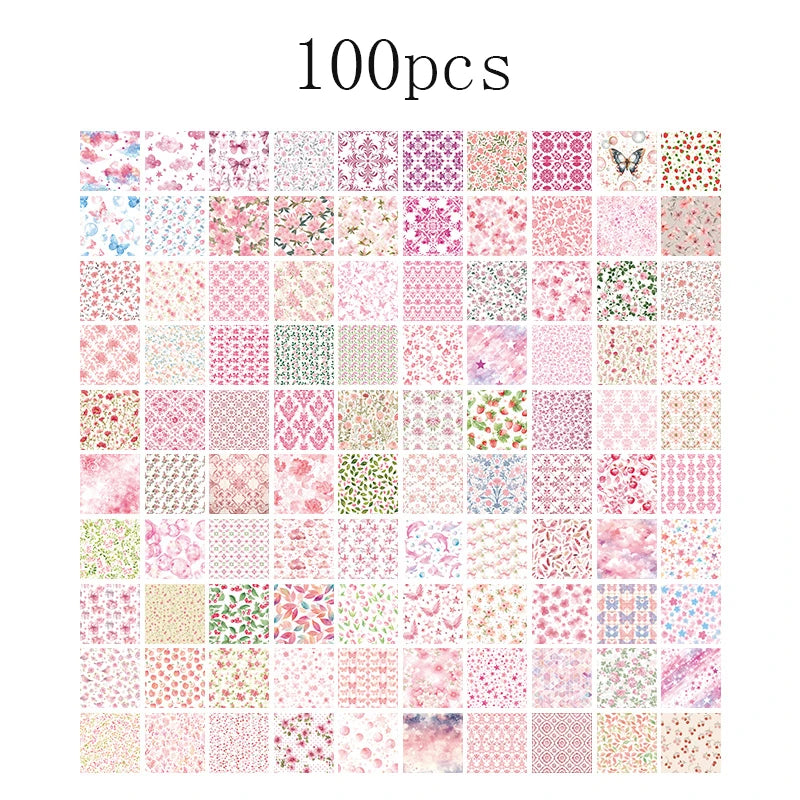 Set of 100 vintage-style decorative paper sheets for journaling, scrapbooking, and craft projects, featuring various retro designs.