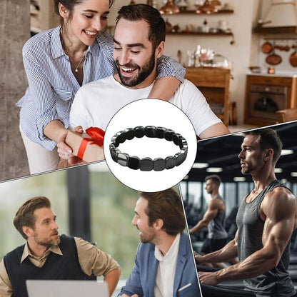 19cm hematite bracelet for men featuring natural hematite stones, stylish jewelry wristband for father, husband, or boyfriend.