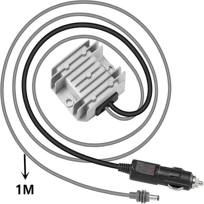 Test measurement tool accessory for Starlink Mini Boost power cord, showing input and output voltage connections and connectors.