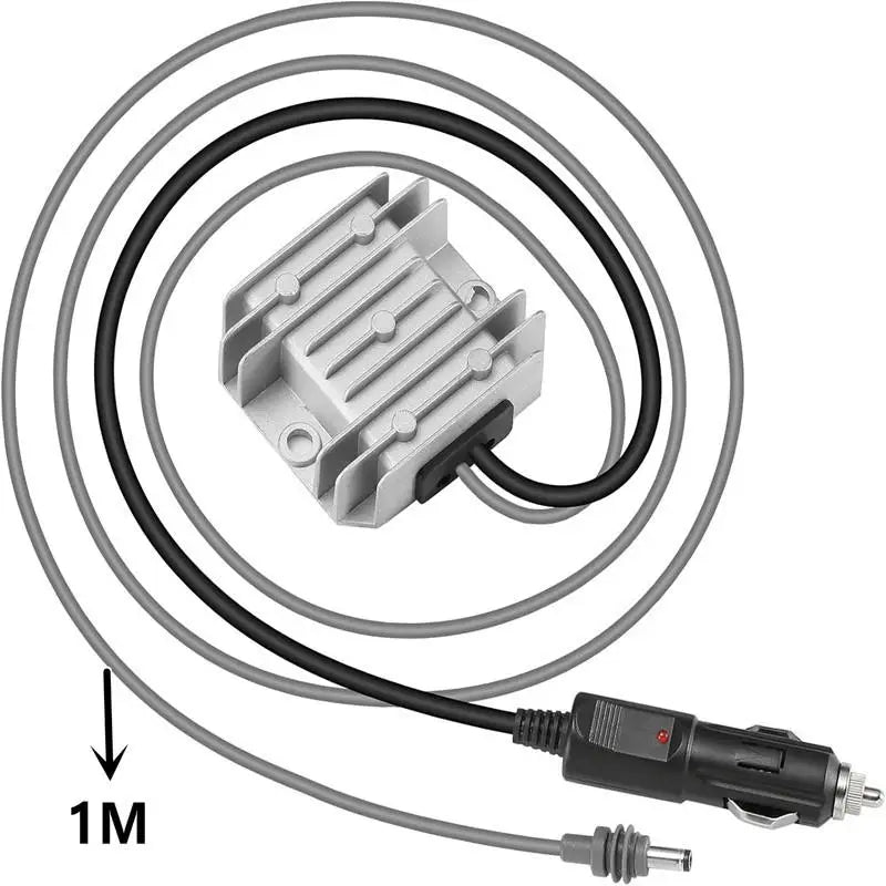 Test measurement tool accessory for Starlink Mini Boost power cord, showing connection ports and voltage input/output labels.