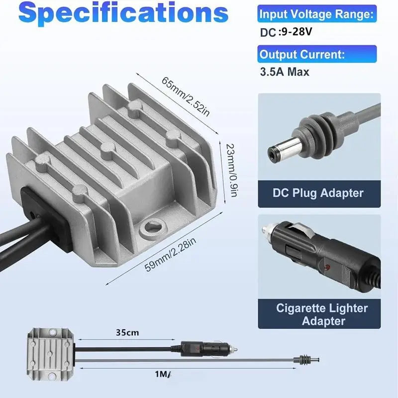 BackupMyFilesNow Starlink Mini boost point power cord test tool accessory with voltage and current measurement features.