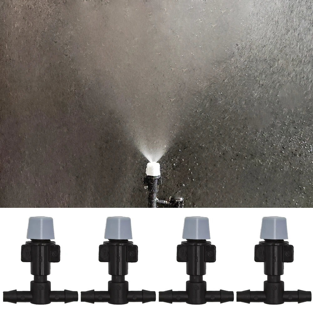 Plastic watering irrigation garden misting sprinkler heads and T-joint nozzles set by WUJIE for garden watering and irrigation.