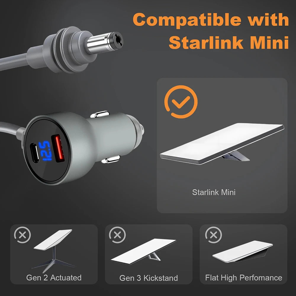 Waterproof Starlink Mini Power Adapter by BACKUPMYFILESNOW.COM, 12V-24V to 30V 2A boost converter with Type C charging and digital voltmeter.