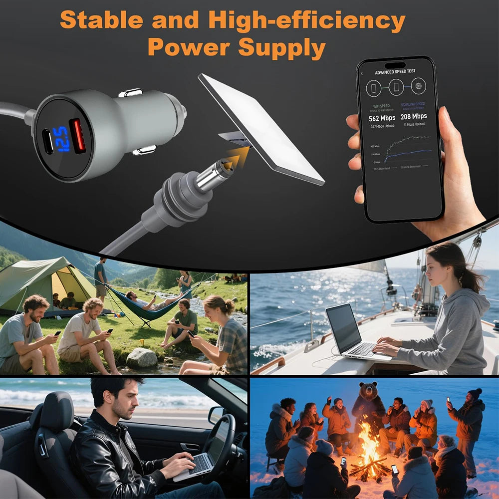 Waterproof Starlink Mini Power Adapter by BACKUPMYFILESNOW.COM®, 12V-24V to 30V 2A boost converter with USB-C and digital voltmeter