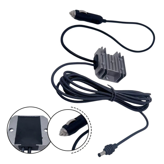 DC step-up booster power converter adapter for Starlink Mini, showing the compact black device with input and output ports.