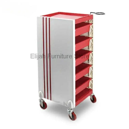 Black cosmetology salon trolley with multiple shelves and wheels, ideal for esthetician and makeup artist beauty salon setups.