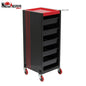 Black cosmetology salon trolley with wheels, storage compartments, and sturdy design for esthetician and beauty salon use.