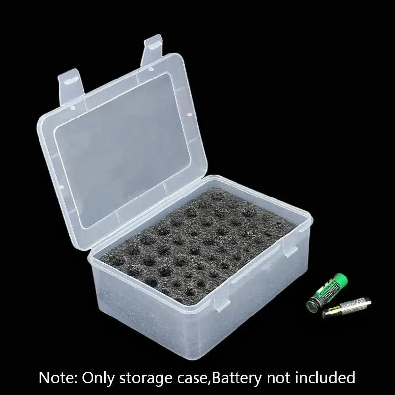 BackupMyFilesNow.com battery storage organizer holds 54 AA and AAA batteries, ideal for home drawer or garage organization.