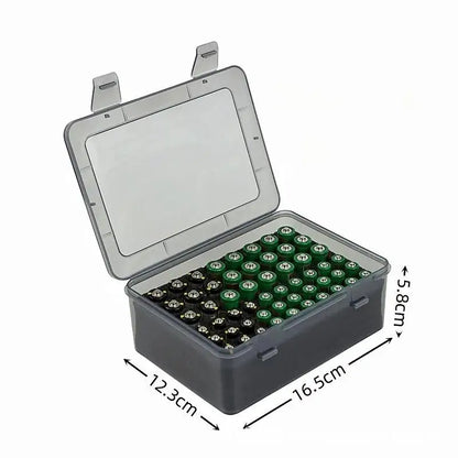 BackupMyFilesNow.com battery storage organizer holds 54 AA and AAA batteries, perfect for home drawer or garage organization.
