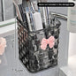 Desktop pen holder and storage box with bow decoration and basket for office supplies, from BackupMyFilesNow.com.