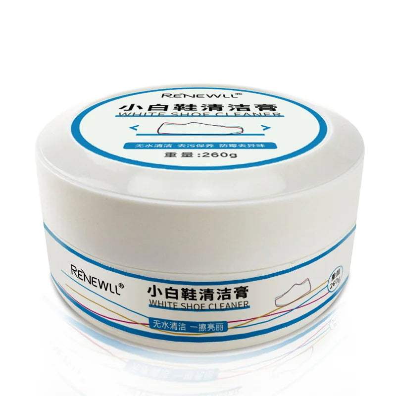 Anhydrous cleaning cream by BackupMyFilesNow.com for small white sneakers and canvas shoes, ideal for household shoe cleaning.