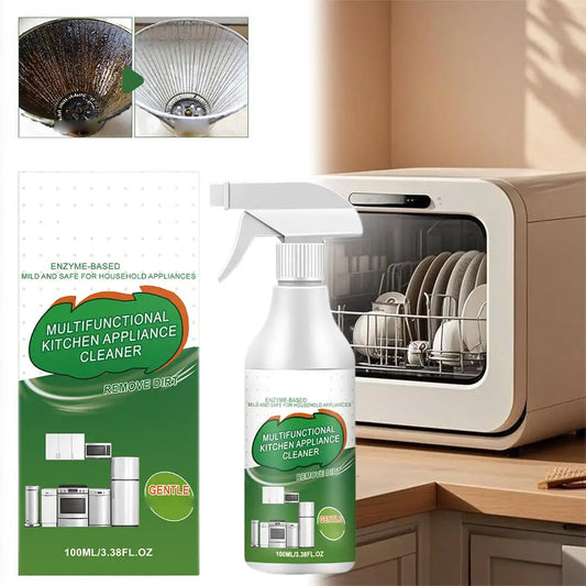Multifunctional kitchen degreaser spray by BACKUPMYFILESNOW.COM®, enzyme-based cleaner for grease, grime, and odors on ovens and dishwashers.