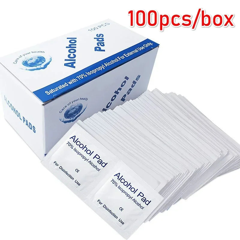 Portable alcohol swabs for earrings and phone cleaning, individually packaged with 70% alcohol for hygiene and disinfecting purposes.