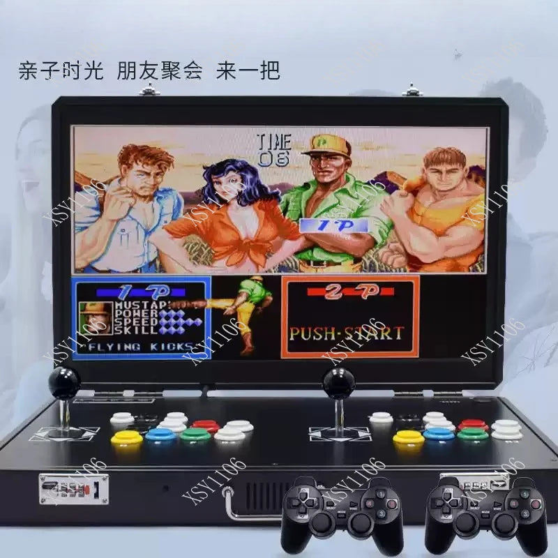 Portable folding arcade game machine with double screens and joystick, compact all-in-one home entertainment system by BackupMyFilesNow.