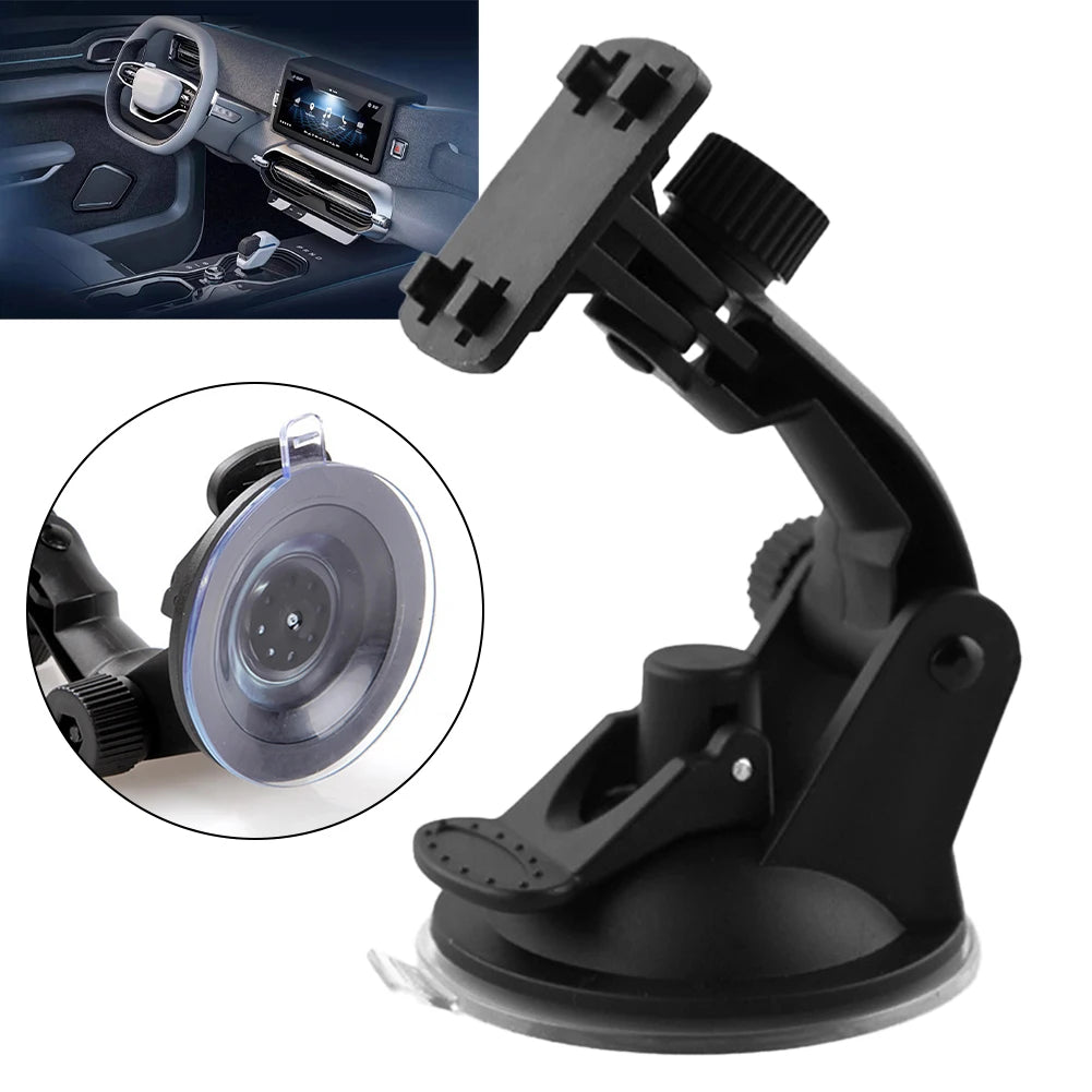 Vehicle-mounted GPS stand with adjustable windshield suction cup holder for car dash cam and accessories.
