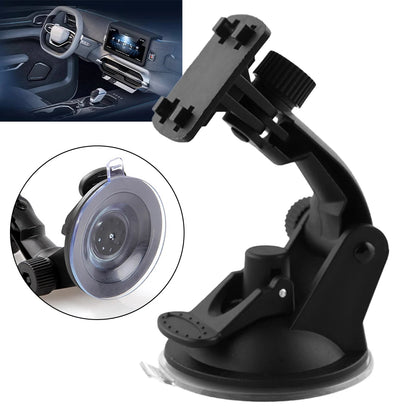 Vehicle-mounted GPS stand with adjustable windshield suction cup holder for car dash cam and accessories.