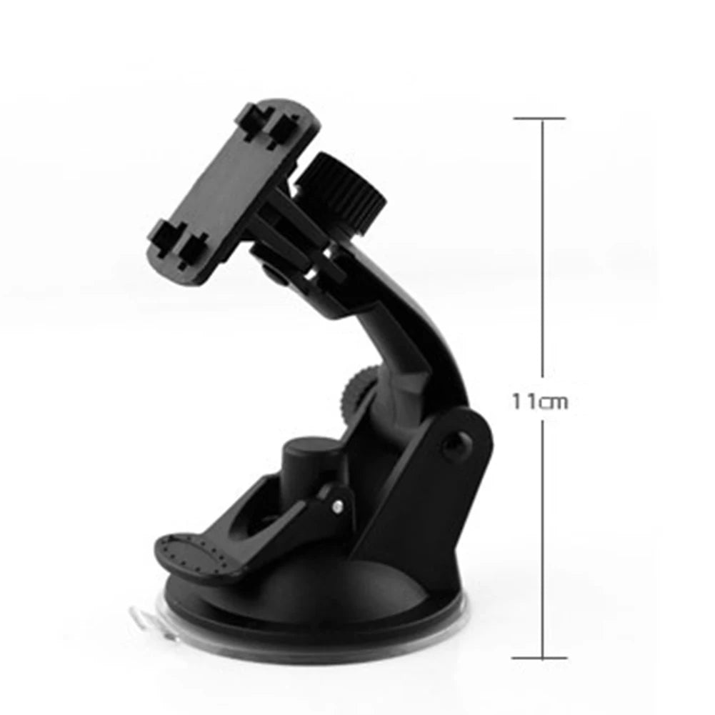 Vehicle-mounted GPS stand with adjustable windshield suction cup holder and dash cam bracket for car accessories.