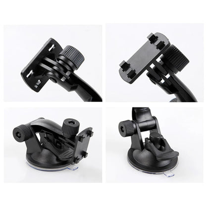 Vehicle-mounted GPS stand with adjustable windshield suction cup holder for car dash cam and accessories, black plastic design.