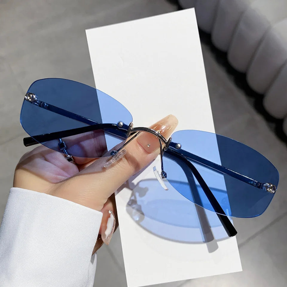 BackUpMyFilesNow® luxury frameless sunglasses for women and men, stylish UV400 sunglasses ideal for travel, hiking, and driving.