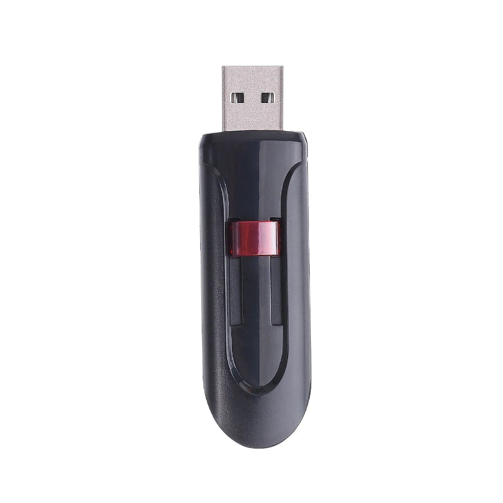 Red plastic USB flash drive with key ring, available in 128MB, 4GB, 16GB, and 32GB capacities, for car, TV, and computer use.
